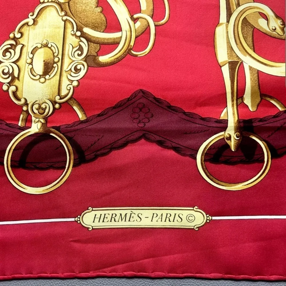 Hermès Red and Gold Silk Scarf